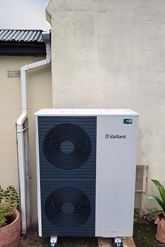 air source heat pump in garden
